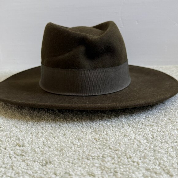 Vintage 90s Style Wool Fedora Hat - Ralph Lauren Vibes - Olive Green Wide Brim - Picture 1 of 6
